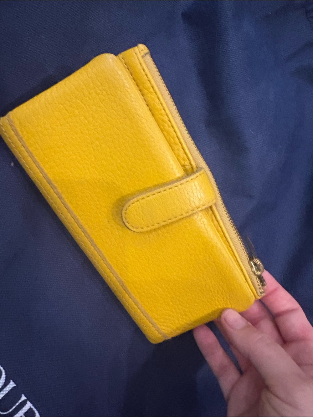 Dooney & Bourke Yellow Pebbled Leather Tote with Brown Straps - Picture 4 of 7